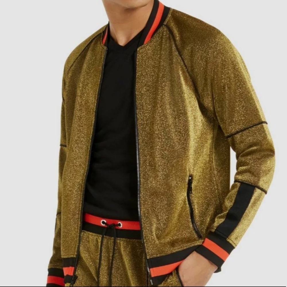 Inc Concepts gold metallic track jkt with red -L